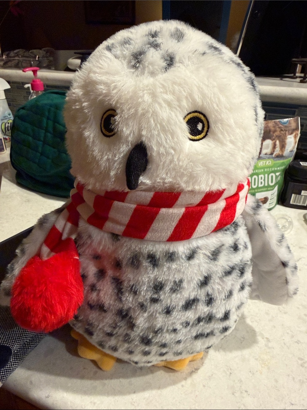 NWOT Plush Snowy Owl Bird Toy with Red Striped Scarf